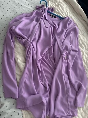 “Chocolate” Lavender Tie-Front Satin Blouse/Jacket/Over Coat Women’s Size M